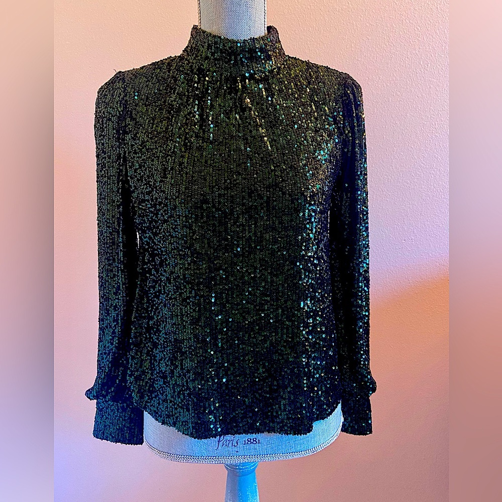 Cable & Gauge Sequins Blouse NWT XS Wicked Elphaba
